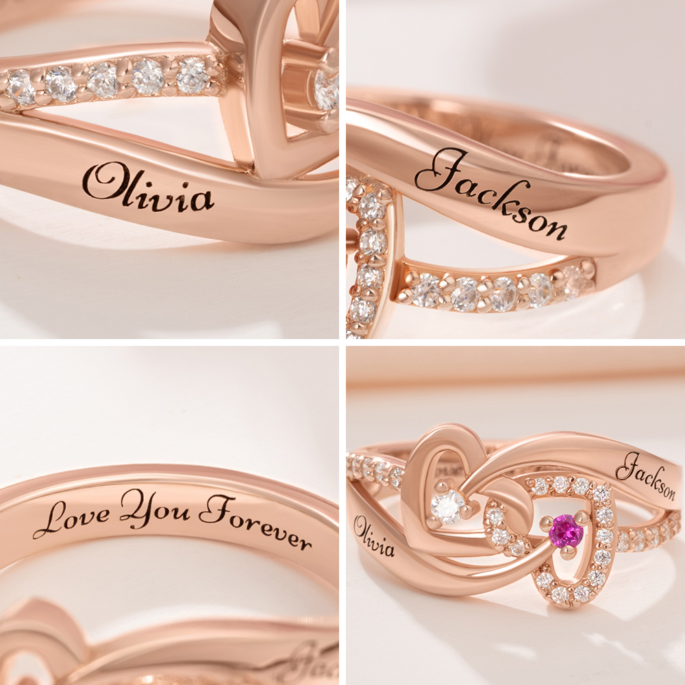 Personalized Name Double Heart Interwoven Ring