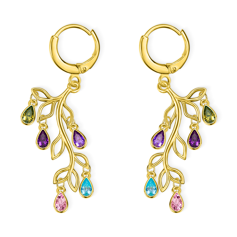 Custom Family Tree Branch Birthstone Earrings