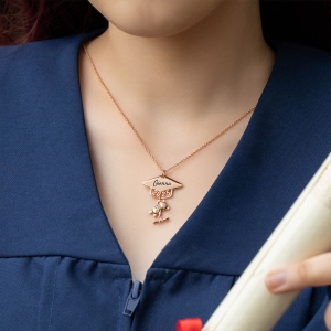 Custom Name Class of 2025 Graduation Bear Necklace, Sterling Silver/Brass Bachelor Cap Bear Necklace, Graduation Gift for Boy/Girl/Student