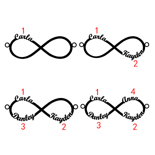 Personalized Infinity Necklace 4 Names Rose Gold Plated