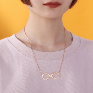 Personalized Infinity Necklace 4 Names Rose Gold Plated