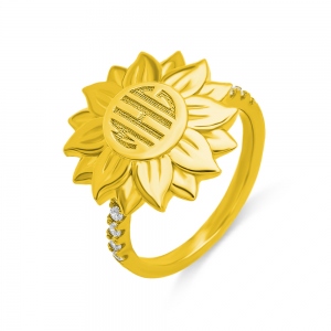 Personalized Blackened Sunflower Ring with Engraved Monogram