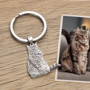 Silver Keychain with Engraved Pet Photo