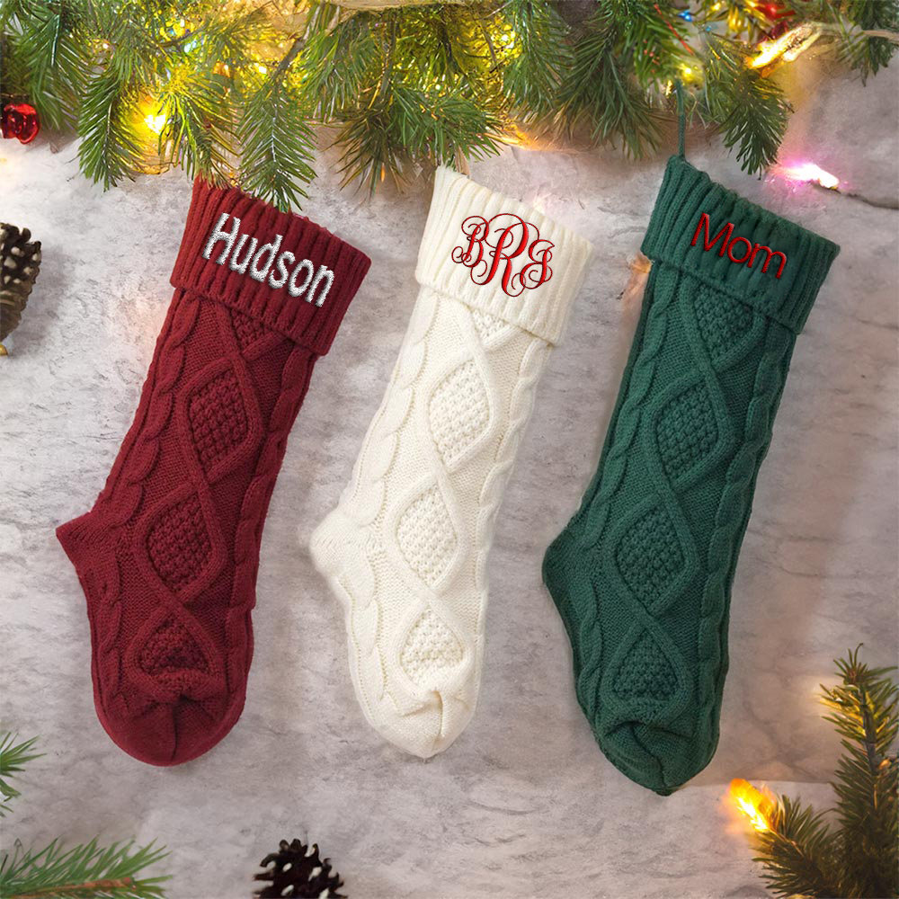 Embroidered Name Christmas Cable Knitting Stocking