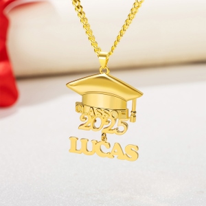 Personalized Class of 2025 Graduation Necklace with Name, Custom Bachelor Cap Silver Necklace, Graduation Gift for Graduate/College/Classmate