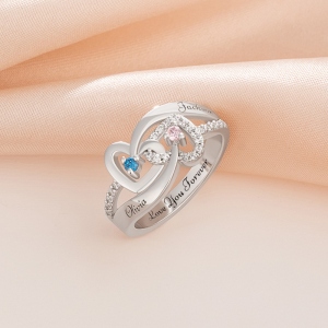 Customized Dual Hearts Interwoven Named Ring