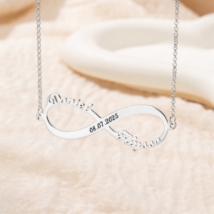 Custom 2 Names Infinity Necklace with Date in Silver