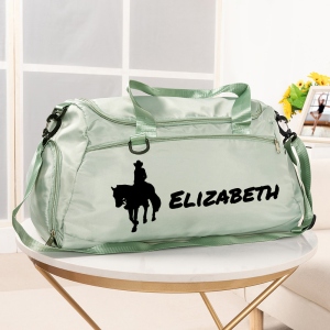 Custom Name Horse Riding Duffle Bag, Waterproof Travel Weekender Bag with Strap, Dressage Design Overnight Bag, Gift for Horse Lovers/Equestrians
