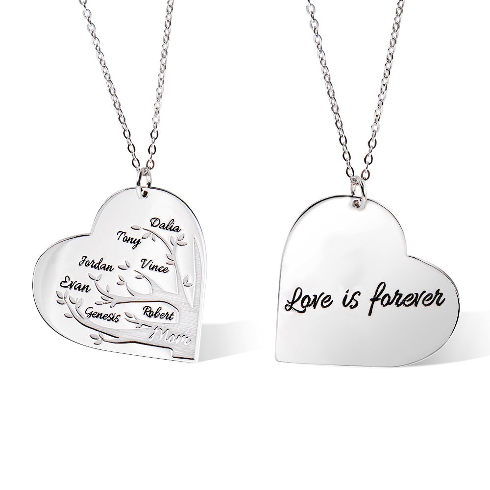 Personalized 1-12 Names Heart Family Tree Necklace