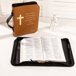 Personalized Name Engraved Leather Bible Cover, Custom Book Bible Case with Cross/Birth Flower, Christmas Gift for Women/Christians/Family/Friends