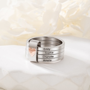 Personalized Stacking Rings Rustic Sterling Silver Ring, Anniversary Gift for Her/Wife/Grandmother/Mother