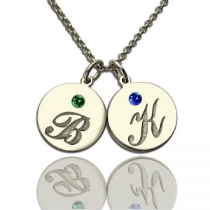 Personalized Disc Necklace with Initial & Birthstone