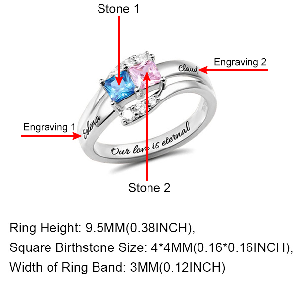 Custom Engraved Two Birthstones Ring Sterling Silver