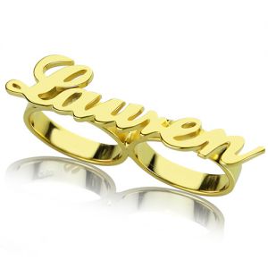 Custom Allegro Two Finger Nameplated Ring 18k Gold Plated