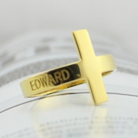 Engraved Name Cross Rings 18k Gold Plated