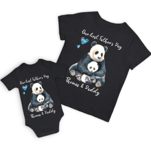 Personalized Panda Parent-Child Shirts, Our First Father's Day Shirt, Panda Shirt, Cotton Father & Baby Matching Shirts, Father's Day Gift for Dad