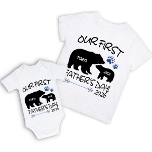 Custom Daddy Bear & Baby Bear T-Shirt, Our First Father's Day Shirt, Family Gift, Cotton Matching Shirt, Father's Day Gift, Gift for Dad/Baby