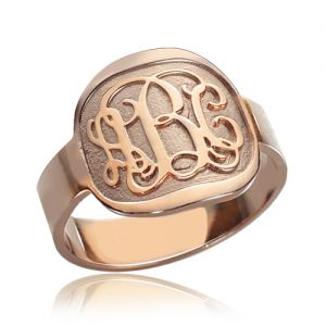 Fancy Engraved Round Monogram Initial Ring Rose Gold
