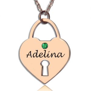 Heart Lock Keepsake Charm With Name Rose Gold