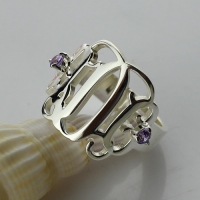 Birthstones Monogram Ring For Women Sterling Silver