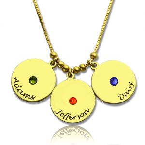 Mother's Disc and Birthstone Charm Name Necklace 18k Gold