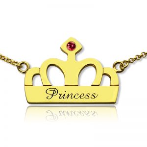 Princess Crown Charm Necklace with Birthstone & Name