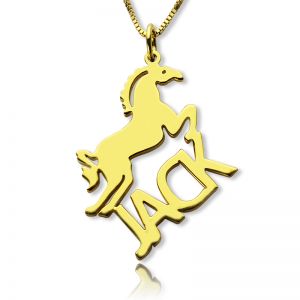 Kids Name Necklace with Horse Gold Over