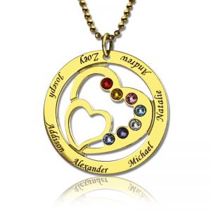 Heart in Heart Birthstone Name Necklace Gold Plated
