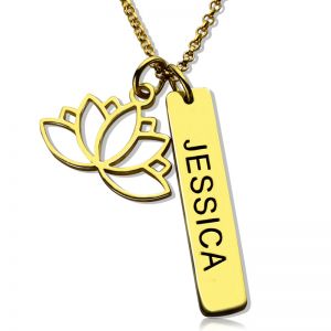 Yoga Lotus Flower Bar Necklace 18K Gold plated