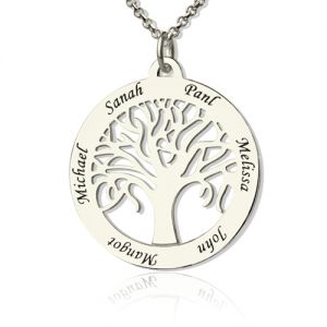 Customizable Tree Of Life Necklace Engraved 6 Names in Silver