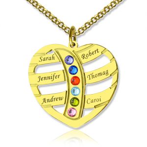 Mothers Necklace With Children Names & Birthstones In Gold
