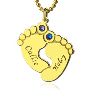 Birthstone Baby Feet Charm Pendant 18k Gold Plated