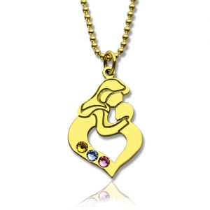 Personalized Mother Child Necklace with Birthstone Gold Plated Silver
