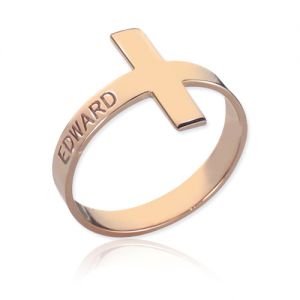Custom Engraved Name Ring Cross Ring Rose Gold Plated 925 Silver