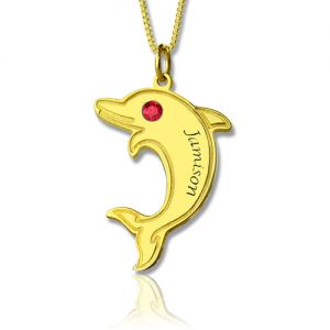 Dolphin Pendant Name Necklace with Birthstone 18k Gold