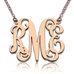 Rose Gold Monogram Initial 3 Letters Pendant Necklace