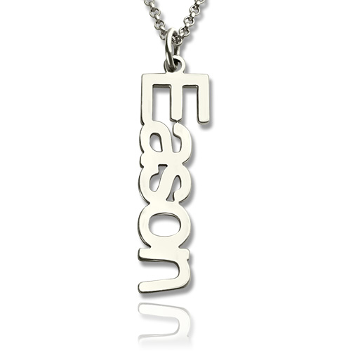 Personalized Vertical Nameplate Necklace Sterling Silver