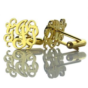 Monogrammed Cuff links Cut Out Initials 18k Gold Plated