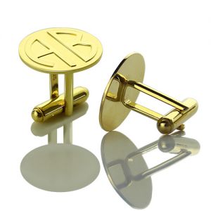 Cufflinks for Men with Block Monogram 18k Gold Plated