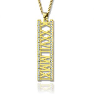 18K Gold Plated Roman Numeral Necklace With Birthstone