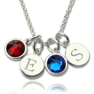 Personalized Double Initial Charm Necklace with Birthstone