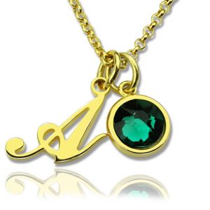 Custom Birthstone Initial Necklace Stainless Steel