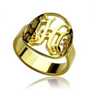 Custom Circle Cut Out Monogrammed Ring 18K Gold Plated