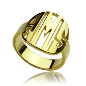 Personalized Block Circle Monogram Ring 18K Gold Plated