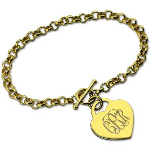 Heart Monogram Initial Charm Bracelets In Gold