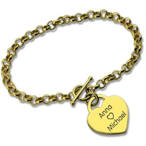 Personalized Heart Name Bracelets 18k Gold Plated