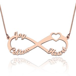 Heart Infinity Necklace 3 Names Rose Gold