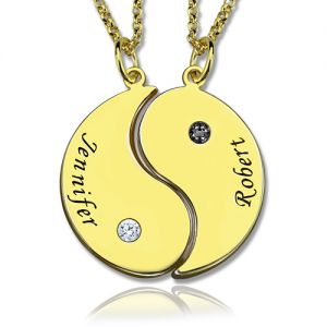 Yin Yang Name Necklaces Set for Couples 18K Gold Plated