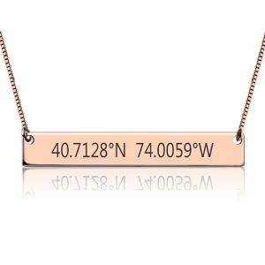 Engraved Coordinates Bar Necklace In Rose Gold