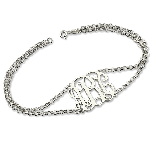 Personalized Double Chain Monogram Bracelet Sterling Silver